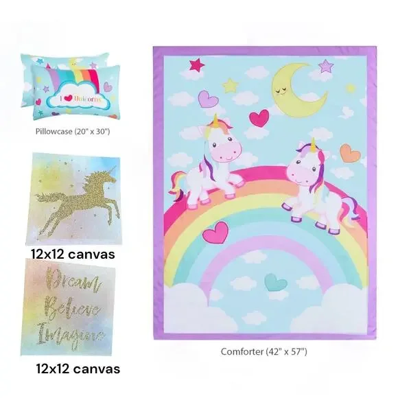 Unicorn Dreams Toddler Bedding Set 12x12 gold glitter Canvas Unicorn wall art